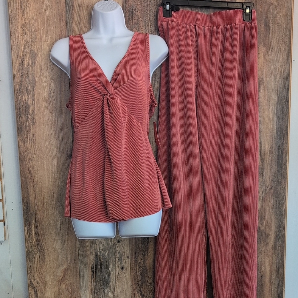 Intempo Rust Ribbed Knit Ensemble Oufit Tank & Pants S NWT       148JH